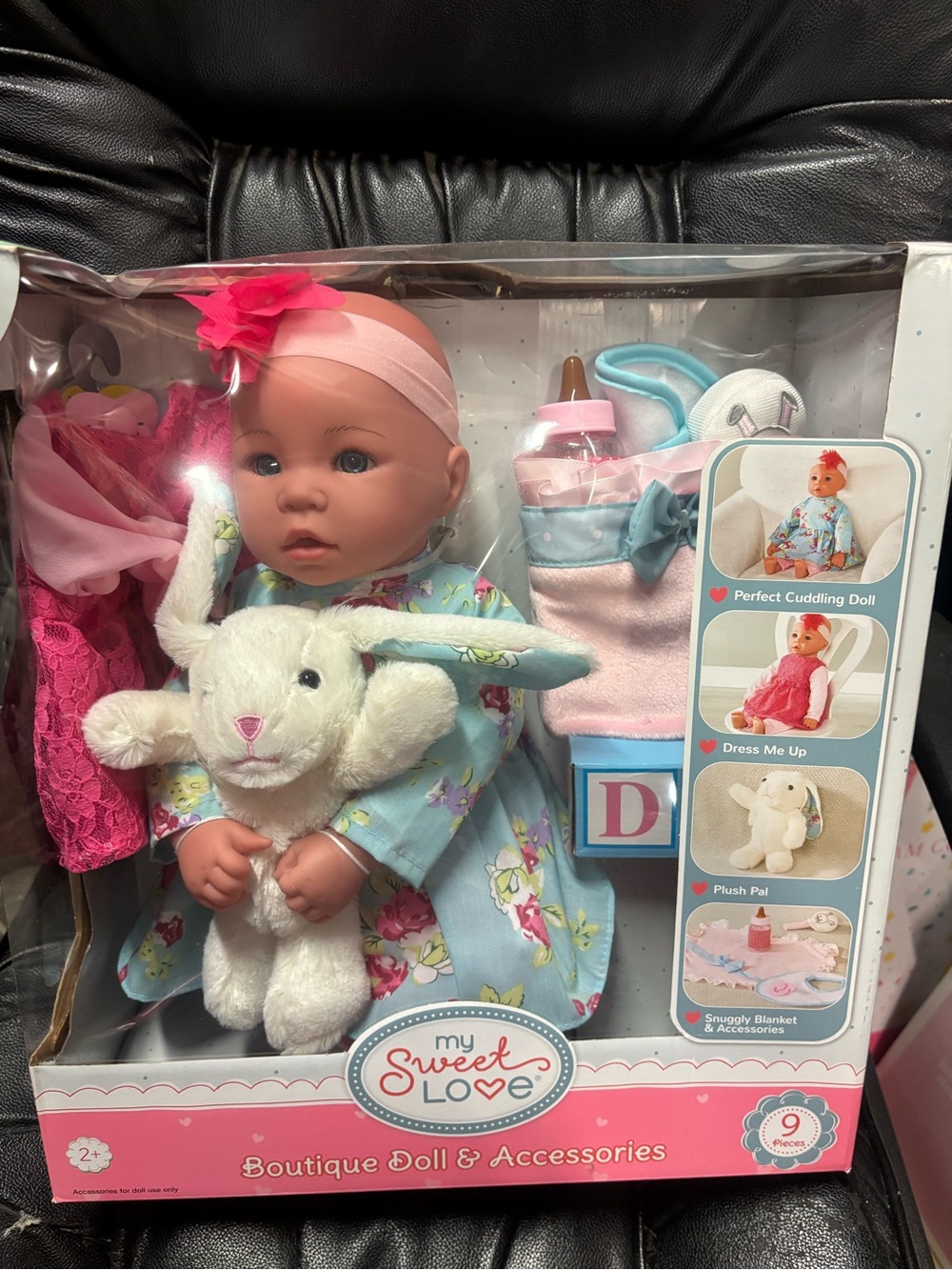 My Sweet Love Boutique Doll with Plush Bunny - Blue Floral Outfit & Pink Accents